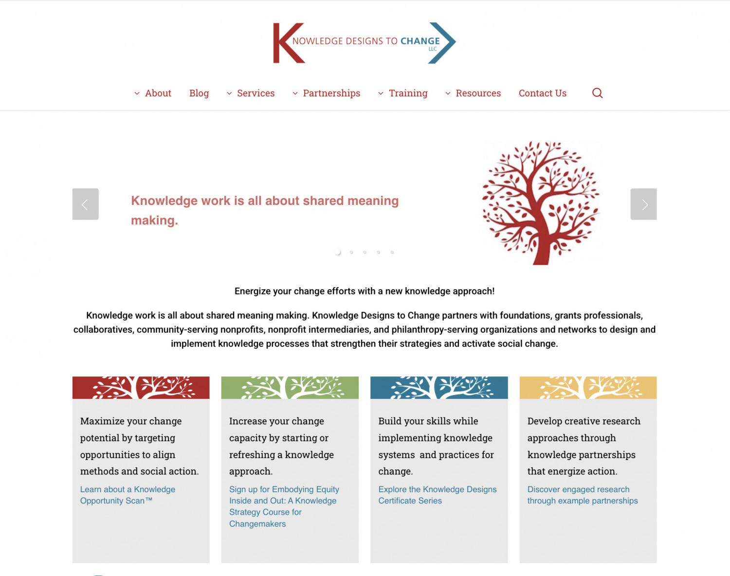 Image of the Dr. Angela Frusciante's website Knowledge Designs to Change